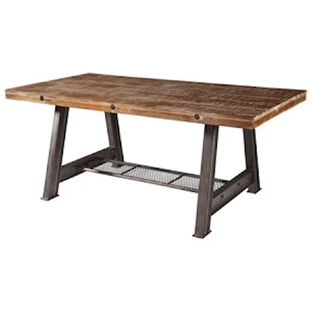 Dining Table with Solid Wood Top and A-Frame Industrial Style Base